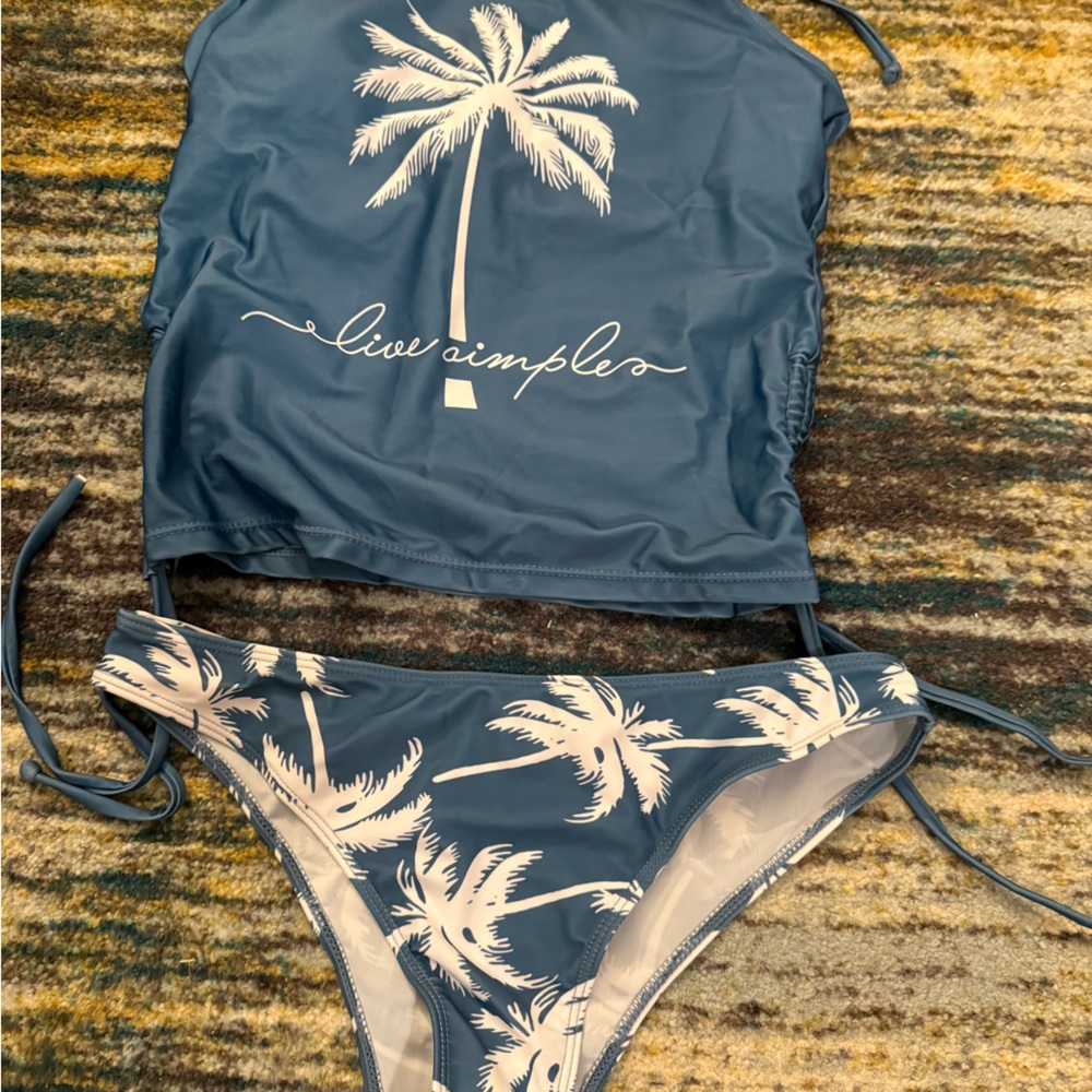 Tropical Blue Bikini Set with Palm Design